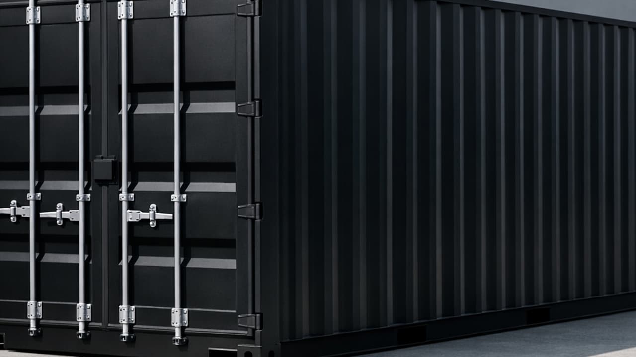Container 20 voet zwart RAL 9005 in een designomgeving