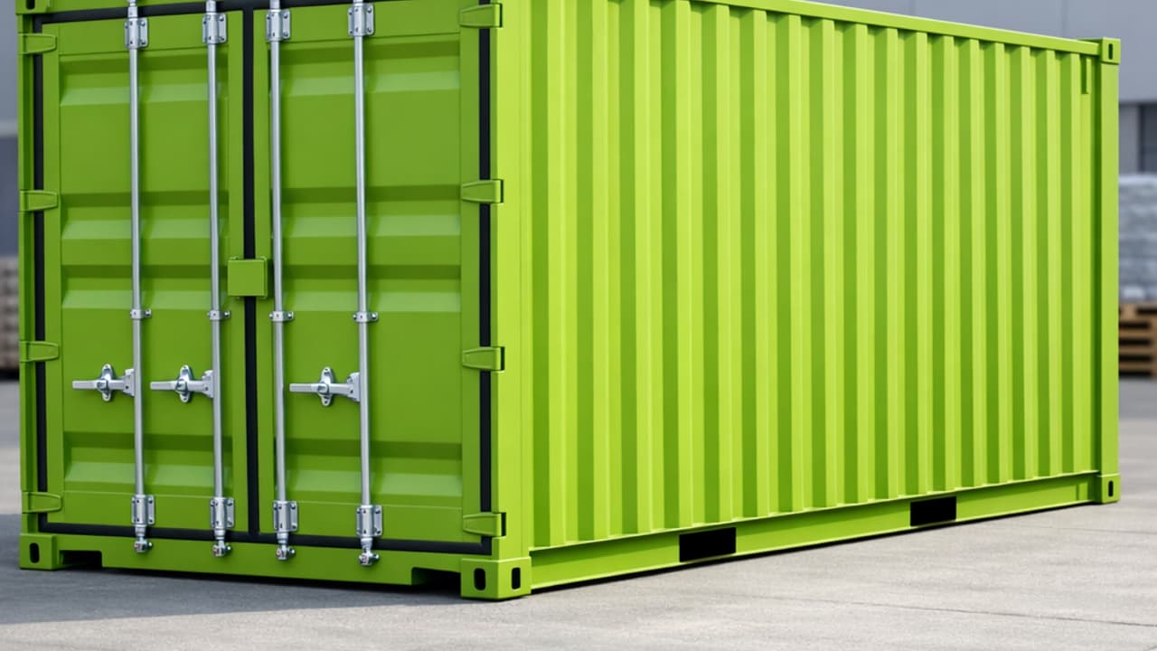 Zeecontainer 20 voet groen RAL 6018 in een bosomgeving
