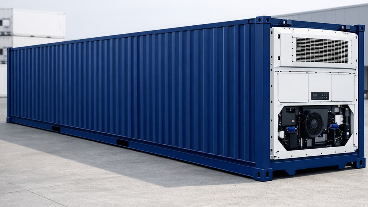 Koelcontainer blauw RAL 5010 reefer werf