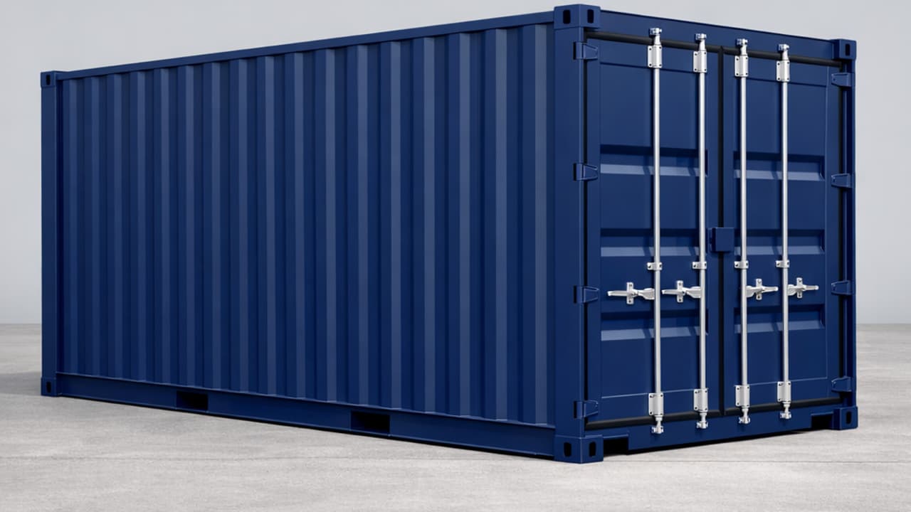 Nieuwe 20 voet container uit de productielijn, geschilderd intact