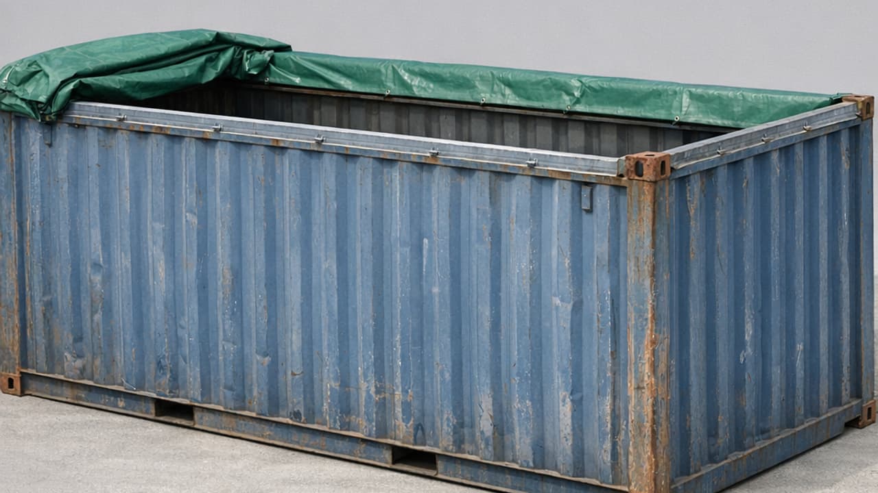 Tweedehandse open top container 40 voet, PVC zeil gespannen