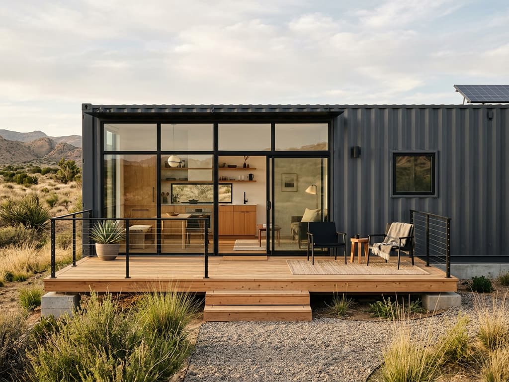 Converted shipping container into a livable studio with large windows